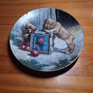 Decorative Plate with Puppies and Apples